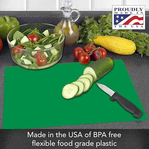 Miniatura 4 de Cut N' Funnel Green Flexible Plastic Cutting Board Mat 2 Pack 15" x 11.5" Made in the USA, Easily Funnels Foods, Knife Friendly, Easily Wipes Clean