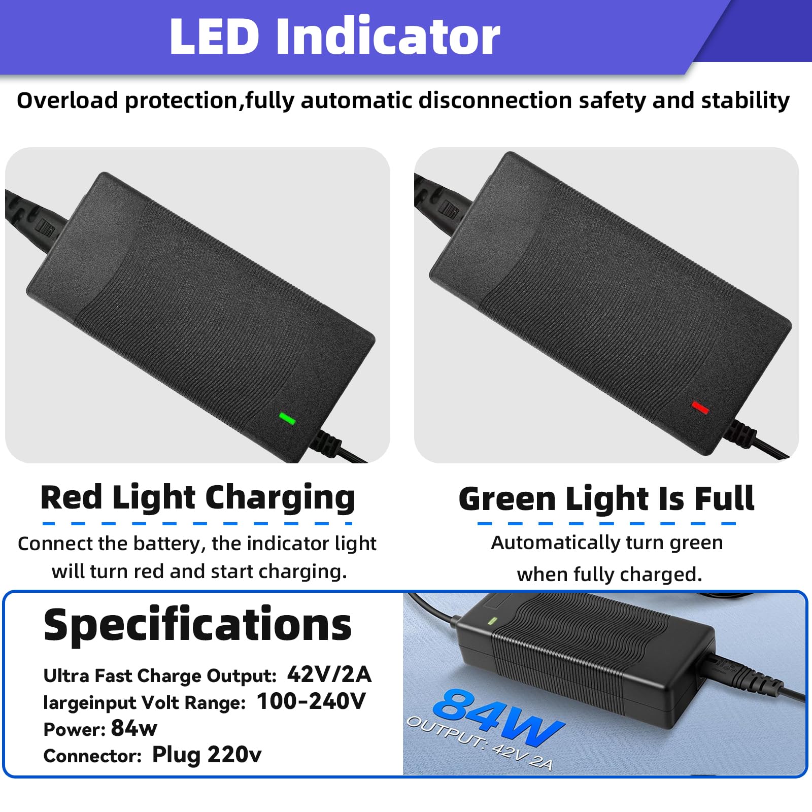 Honszex E Scooter Ladekabel, E Scooter Ladegerät 42V 2A für Segway-Ninebot F2 Pro D, E2 Pro D etc, E Roller Ladekabel für Xiaomi 4, 4 Lite, 5 Elite, M365, M365 Pro, Pro