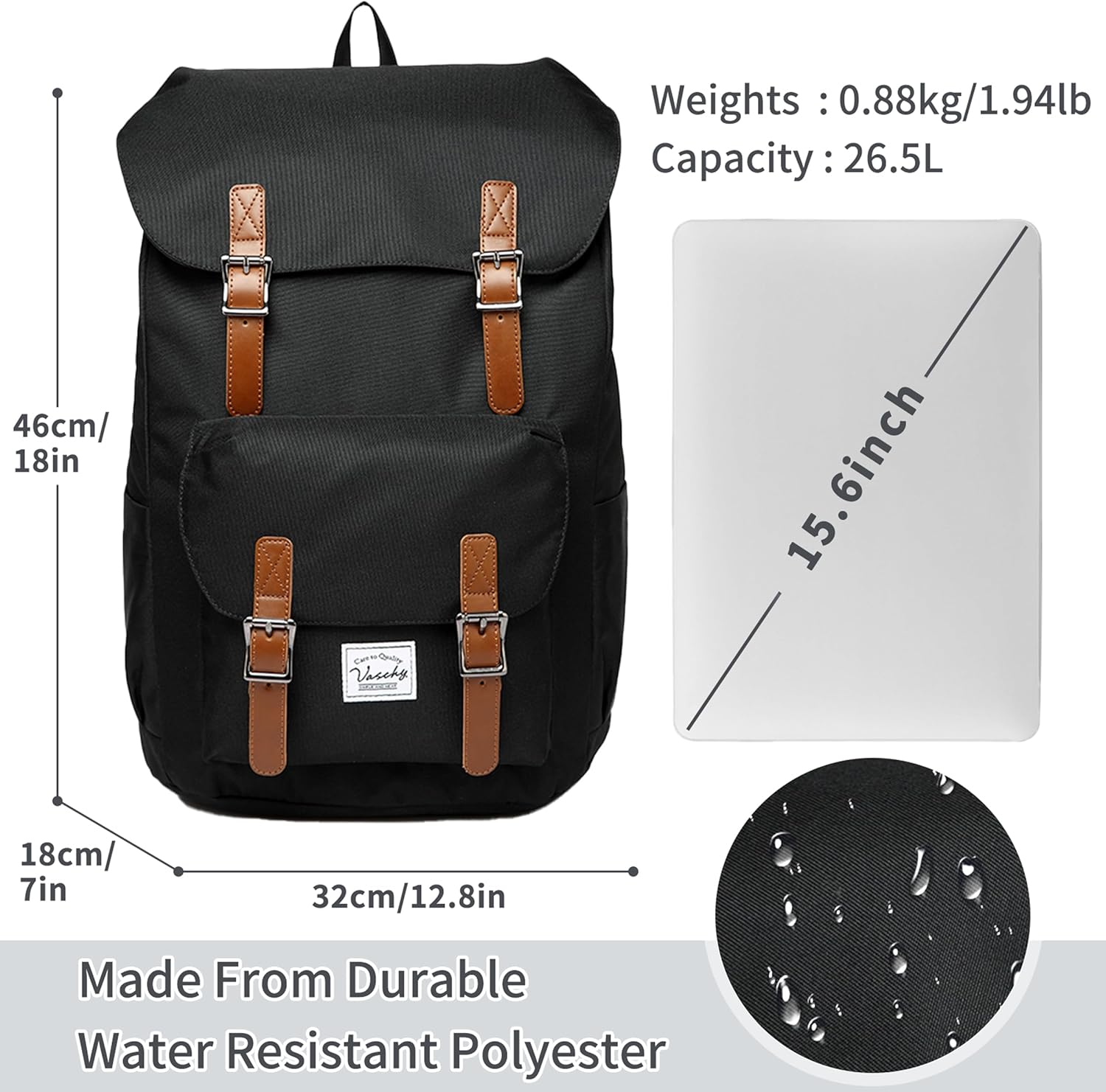 Chase Chic Backpack for Men Women, Vintage Rucksack Bookbag 15.6 inch Fashion Bag Unisex Casual Daypack for Travel,College,Work(Black) - Image 2