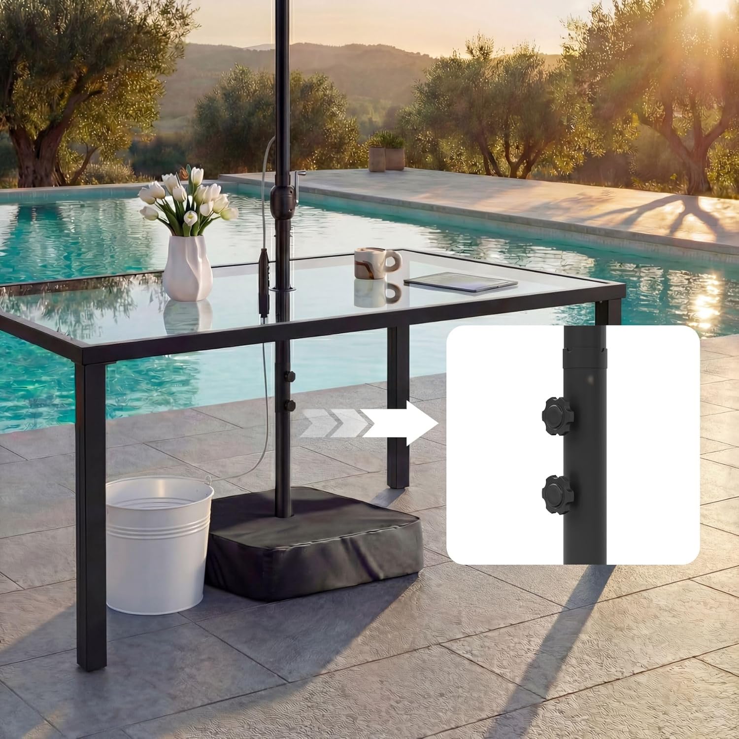 15 FT Patented Misting Patio Umbrella with Base, Outdoor Umbrella with Built-in Rechargeable Mist System