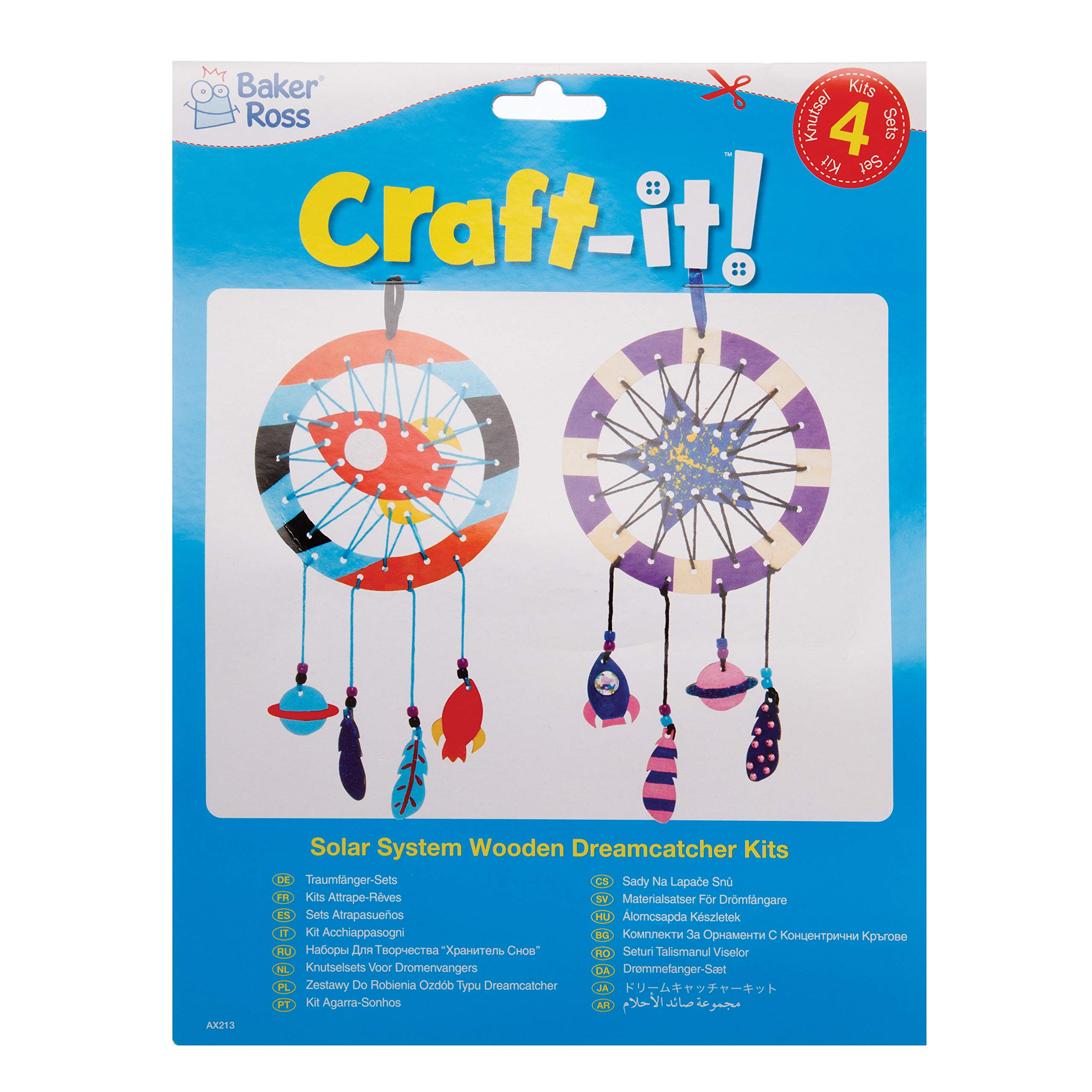 Baker Ross AX213 Kits D'Attrape-Rêves Système Solaire En Bois - Paquet De 4, Créez Vos Propres Attrape-Rêves Pour Les Arts Et L'Artisanat Pour Enfants