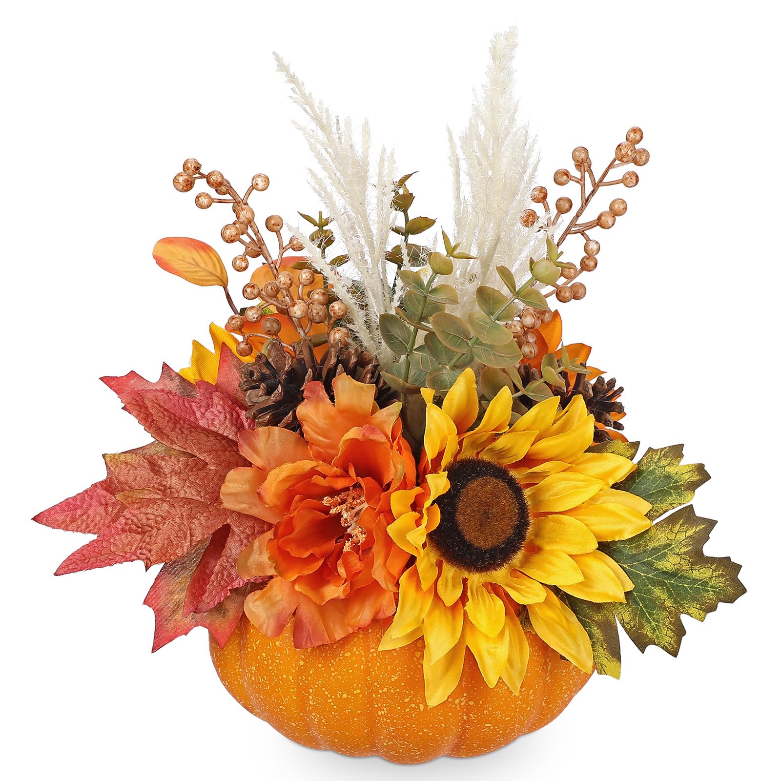 Artificial Pumpkin Autumn Decor, Fall Table Centerpieces with Sunflowers