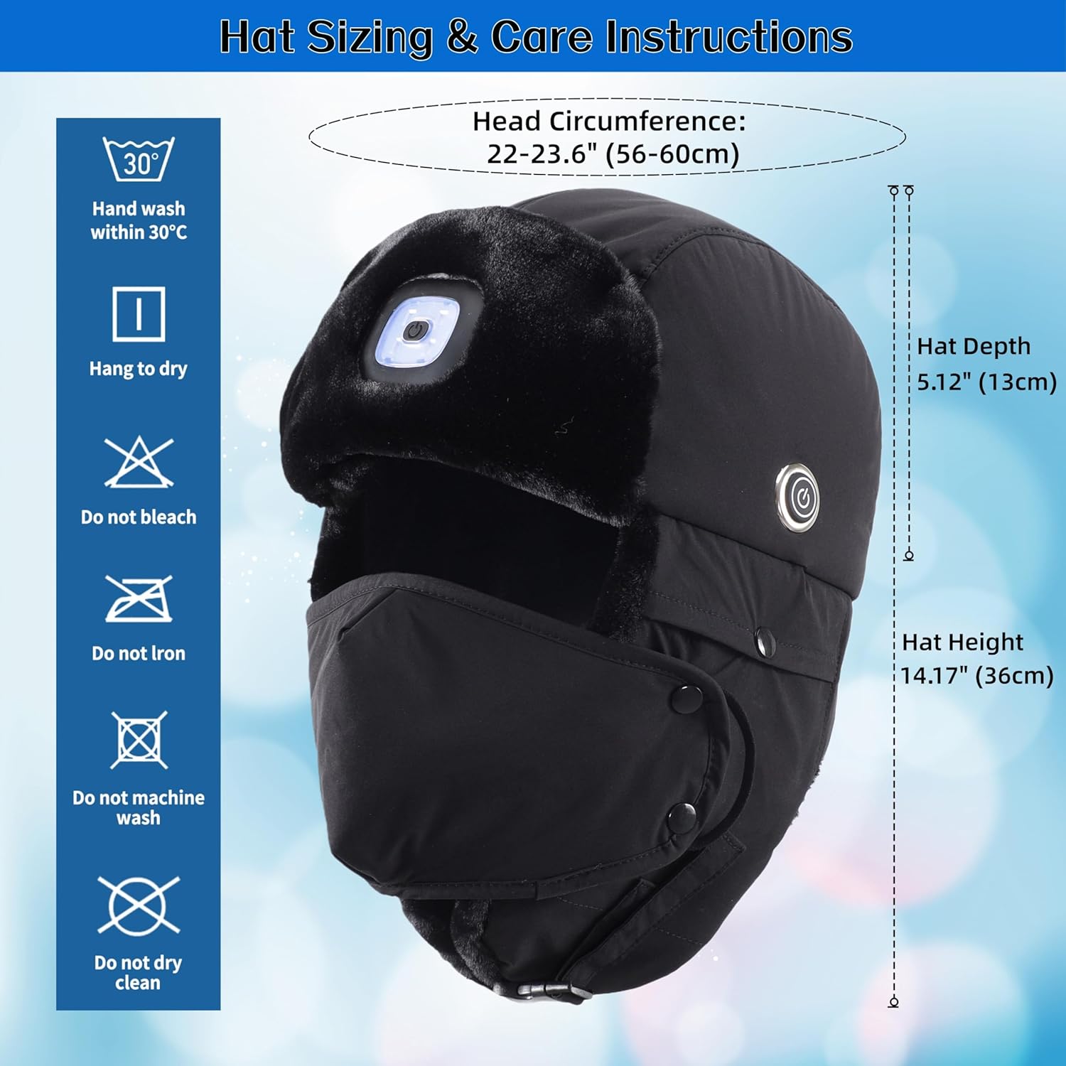 Connectyle Heated Trapper Hat with Rechargeable Battery & LED Light, Headlamp Winter Hat Faux Fur Ushanka Hunting Cap for Men - Image 7