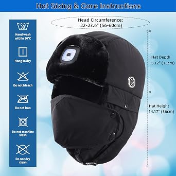 Connectyle Heated Trapper Hat with Rechargeable Battery & LED Light, Headlamp Winter Hat Faux Fur Ushanka Hunting Cap for Men