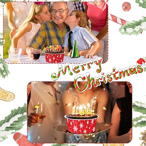 Miniatura 5 de 100 tazas navideñas de aluminio para hornear con tapas, vasos de 4.3 onzas para hornear, moldes desechables de Navidad, moldes para magdalenas,