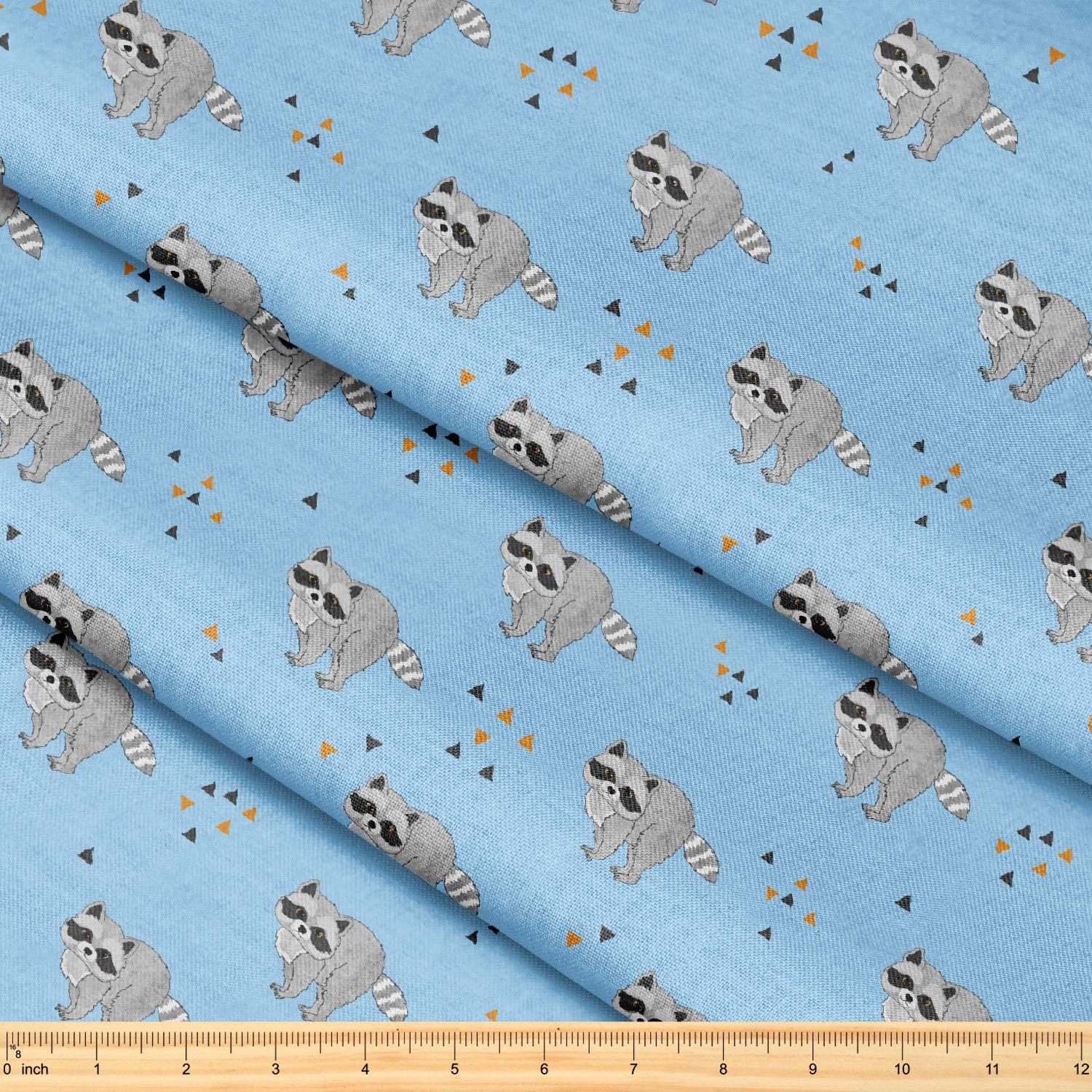 Fabric by The Yard [ 58" inches x 5 Yards ] Decorative Fabric for Sewing Quilting Apparel Crafts Home Decor Accents (Cute Raccoons Triangles Pattern)