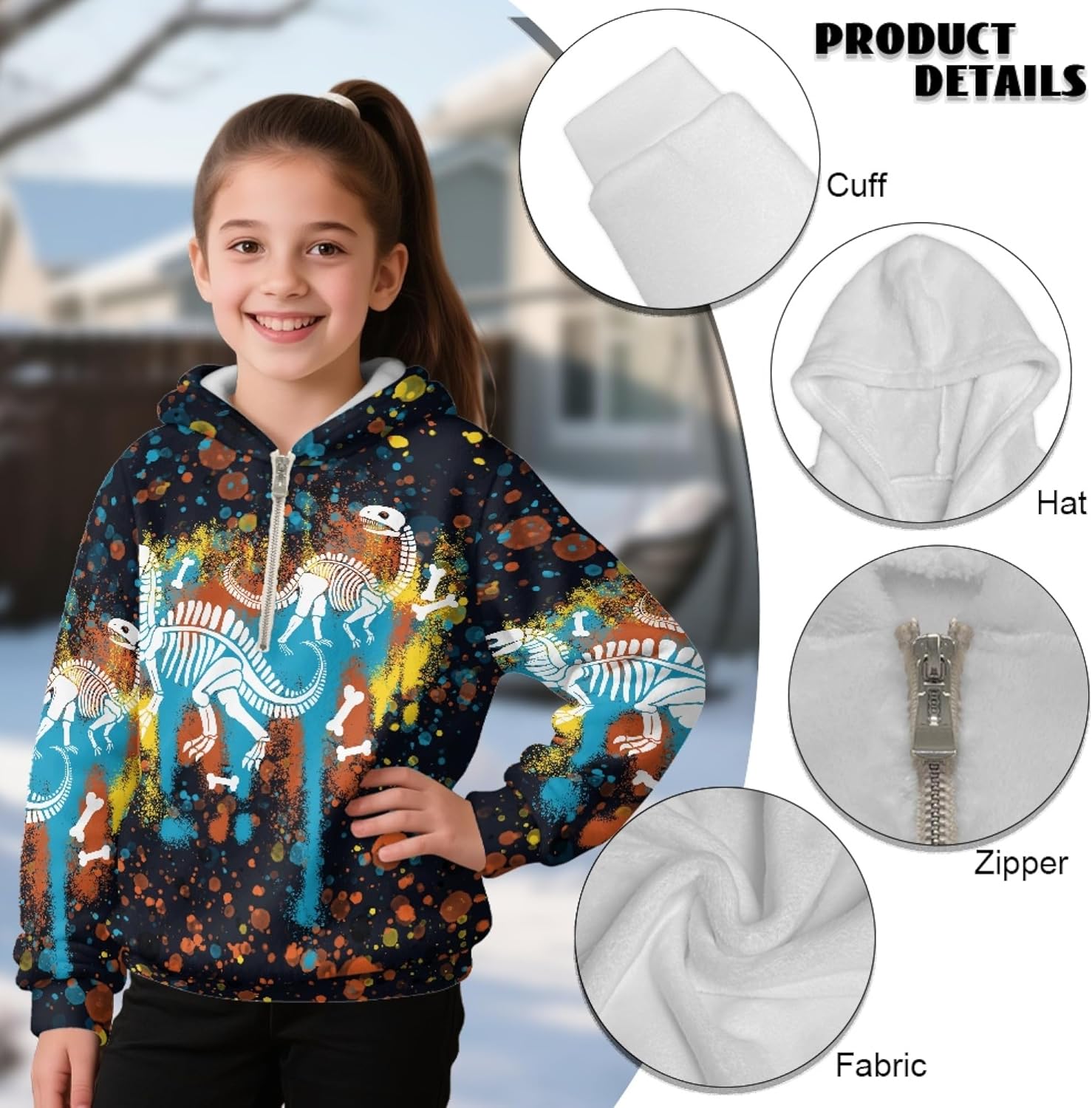 Hawapod Zip Up Hoodie Girls Animal Print Half Zipper Hooded Long Sleeves Oversized Warm Cozy Flannel Sweatshirt For Girls