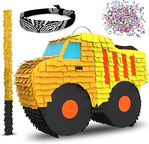Paquete de 4 piezas de piñata de camión volquete pequeño para niños (17.5 x 11 x 5 pulgadas), perfecto para decoraciones de cumpleaños de