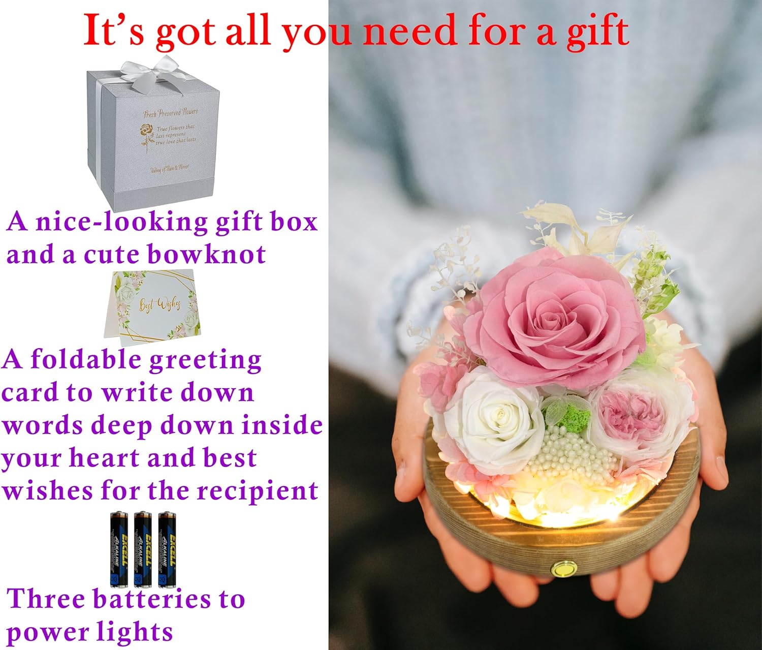 Valley of Rain & Forest Long-Lasting Real Flowers, Unique Floral Gift For you to send Love for All Occasions, for Indoor Decoration (Pink Rose & White Roses Arrangement) - Image 4