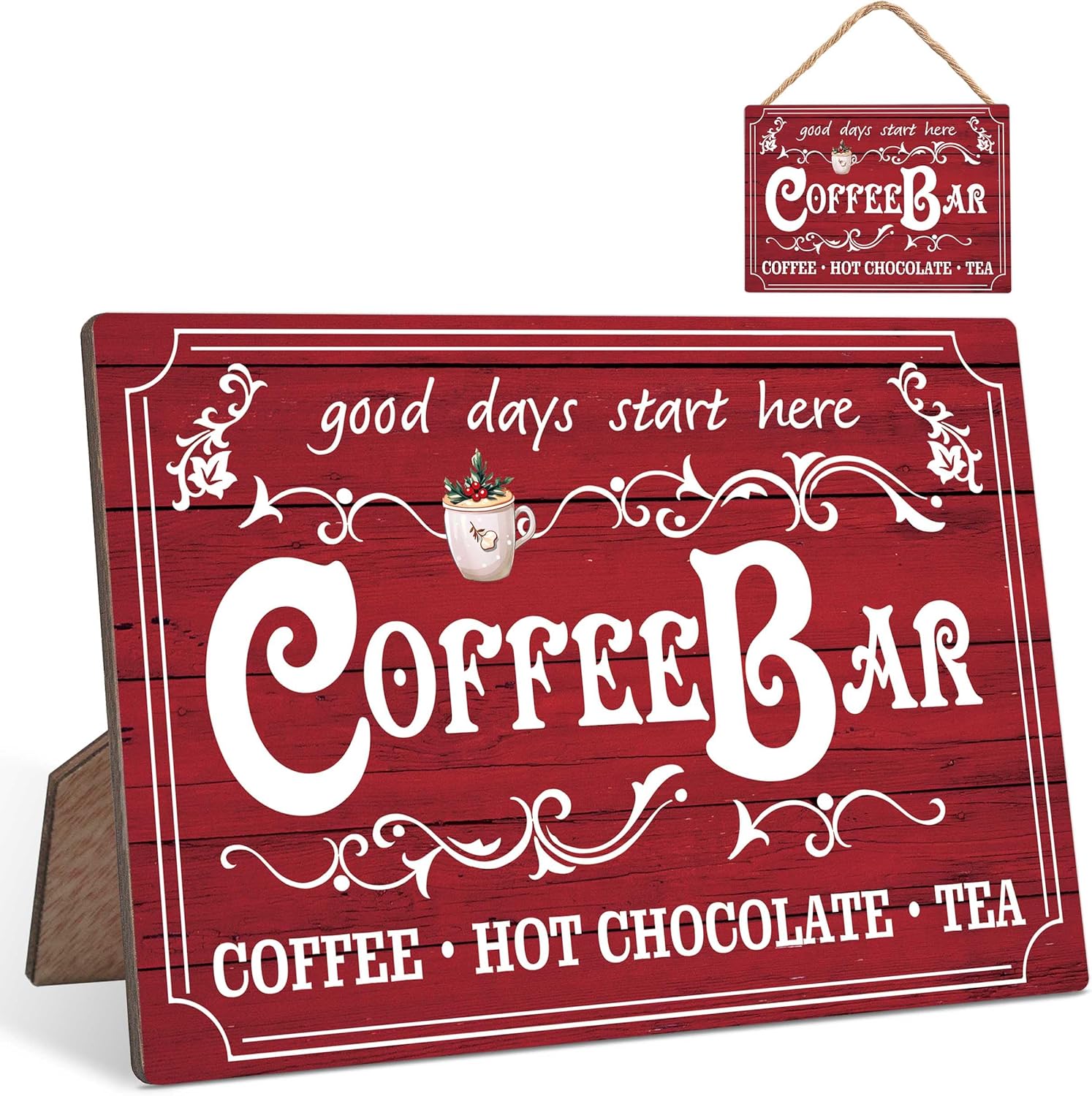 Vintage Christmas Coffee Bar Sign, 5 X 7 Wooden Table Top