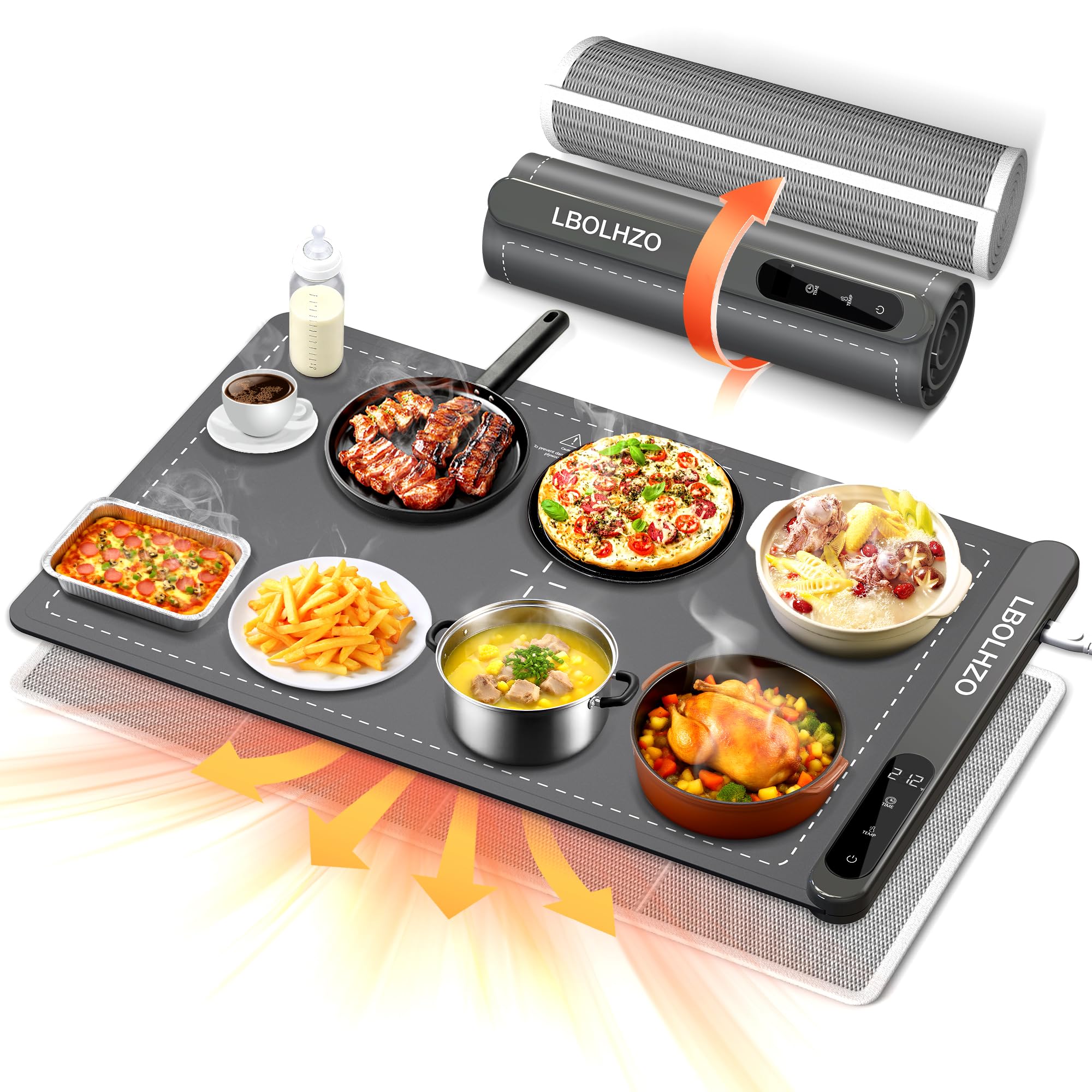 Warming Mat For Food 24"Dx16"W 500W Food Warming Mat Heat Resistant Pad Graphene 5s Rapid Food Warmers for Parties Buffet 6 Temp 6H Timer Chafing Dishes for Buffet,Auto Shut Off for Gatherings