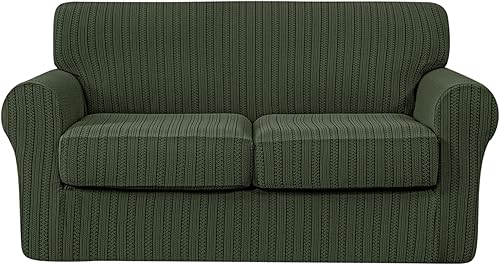 Miniatura 22 de SUBRTEX 2 piezas de fundas para sofá, funda de sofá de 3 plazas de damasco jacquard con cojín de asiento, fundas elásticas para sofá antideslizantes