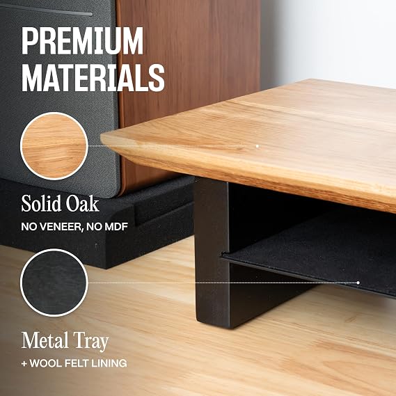 COREMINDED Solid Wood Dual Monitor Stand Riser, 42 Inch Oak Desk Shelf