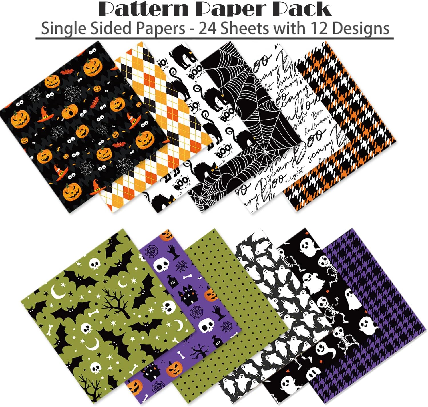 YASMEN Scrapbook Paper Pad - 6"×6” - 24 Sheets Halloween Scrapbooking Supplies Kit - 160gsm Single-Sided Pattern, Designer Planner, Junk Journal Craft Paper, Card Making Supplies