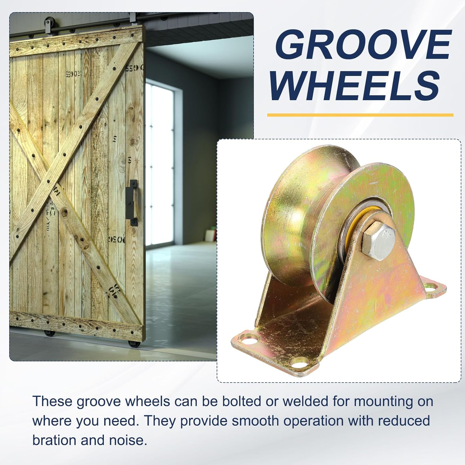 MECCANIXITY 4Pack U Groove Wheel, 2" Dia. Steel Sliding Gate Wheels Loading 440 lbs Rigid Caster with Bracket for Inverted Track Rolling Gate Industrial Machines Wire Rope Rail, Colored Plated