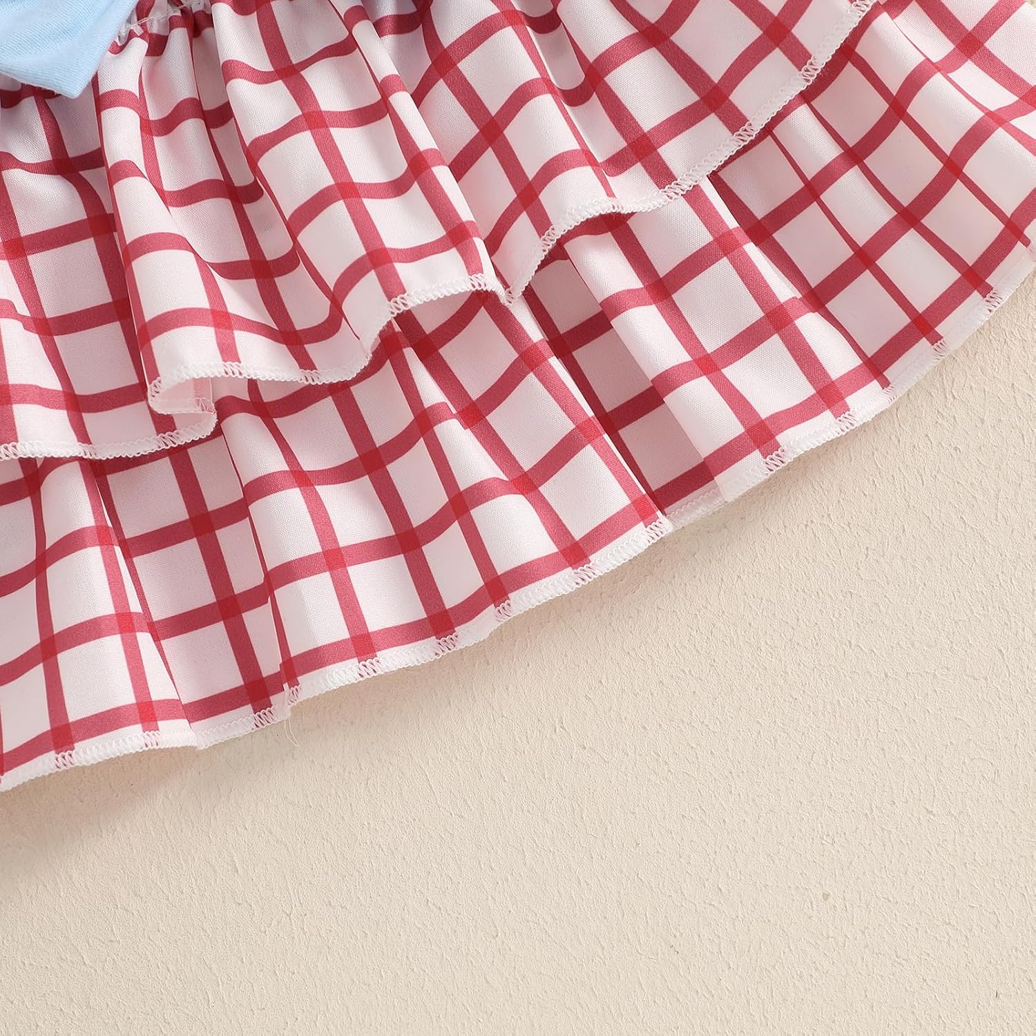 Baby Girl Baseball Outfit Ruffle Short Sleeve Bubble Romper Bow Plaid Tutu Skirt Newborn Summer Clothes Headband 0-18M - Image 7