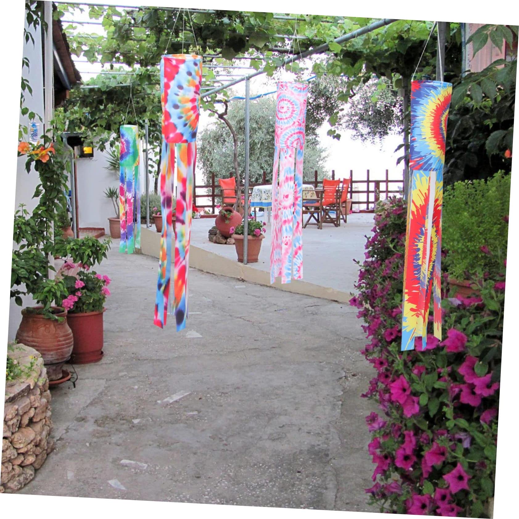4pezzi Maniche Vento Bandiera Tie-Dye Decorazioni Uniche per Feste e Festival Realizzate in Poliestere per Esterni