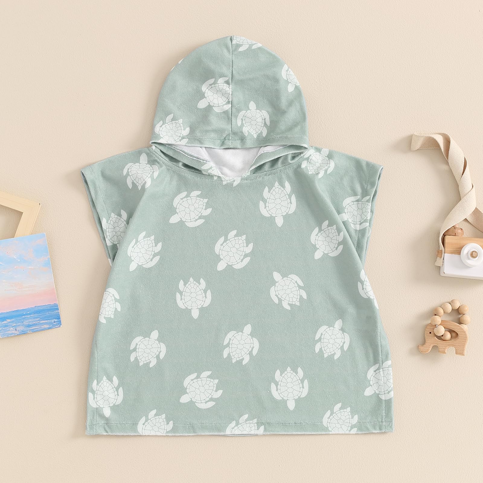 Toalla de playa con capucha para bebé niña y niño, toalla de baño, poncho de natación, ropa de verano (B-verde, 6-12 meses)