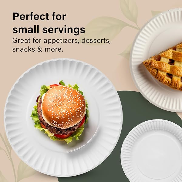 Vivo Technologies 100-Pack of 7-inch Disposable Paper Plates 18cm White 100% Compostable Biodegradable Party Paper Plate Perfect for Everyday use, Ideal for BBQ's, Parties and Events 100pcs 7 Inches - 3