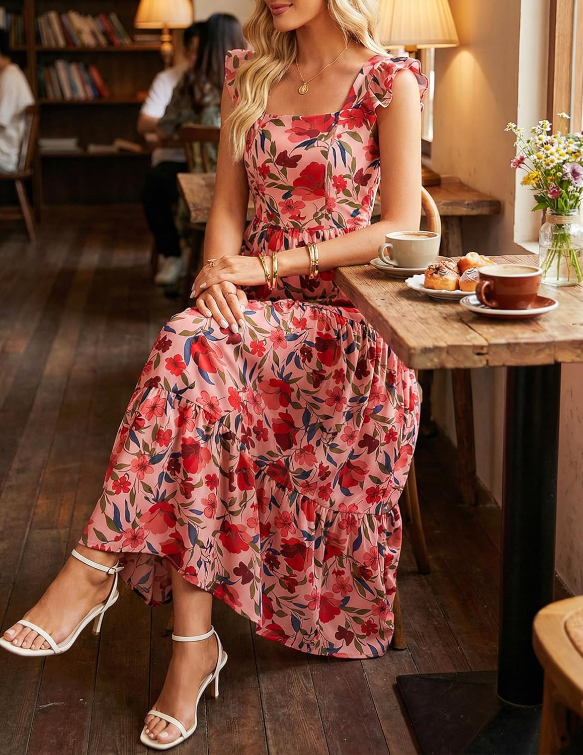 ZESICA Women's Summer Boho Floral Midi Dress 2026 Casual Ruffle Cap Sleeve Beach Wedding Guest Flowy Tiered Long Dresses - Image 6