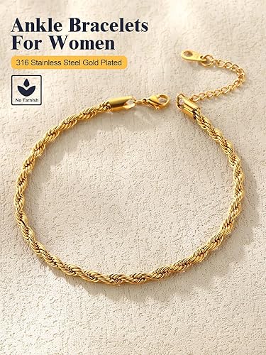Miniatura 4 de U7 - Tobillera de acero inoxidable para mujer o niña, dorado o dorado rosa 18K con dije diseño de corazóninfinitofigaro, cadena de eslabones de 25 a