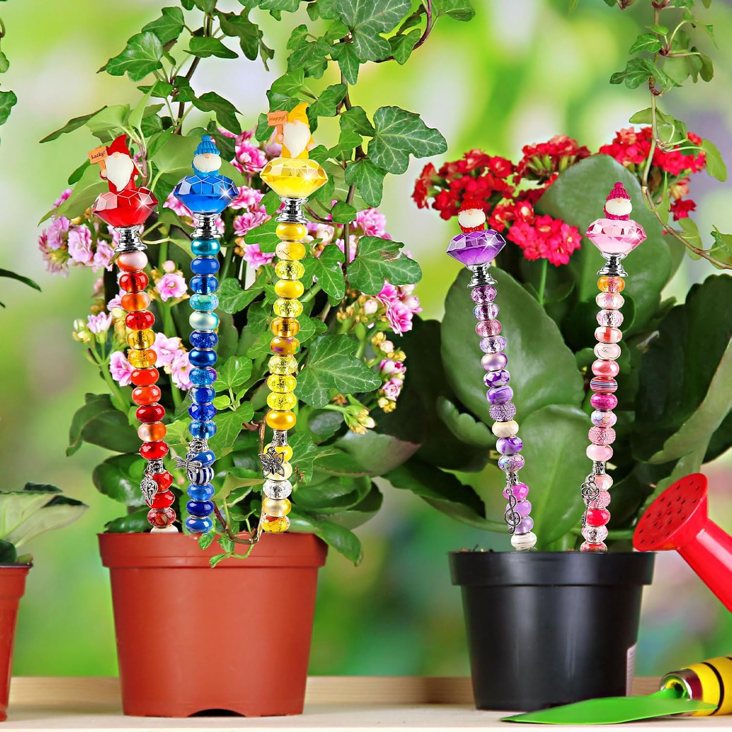 150 Pcs DIY Fairy Wand Garden Gnome Stake Beads Kits, 120 Color Large Hole Beads, 6 Colorful Crystal Stopper Top and 12 Stainless Steel Threaded Rods, Beaded Garden Supplies for Decorative Outdoor - Image 6