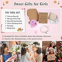 Vista 7 de Hidepoo Regalos de unicornios para niñas, perlas rosas y bolas de diamantes de imitación, pulseras de unicornio con inicial de corazón para niñas