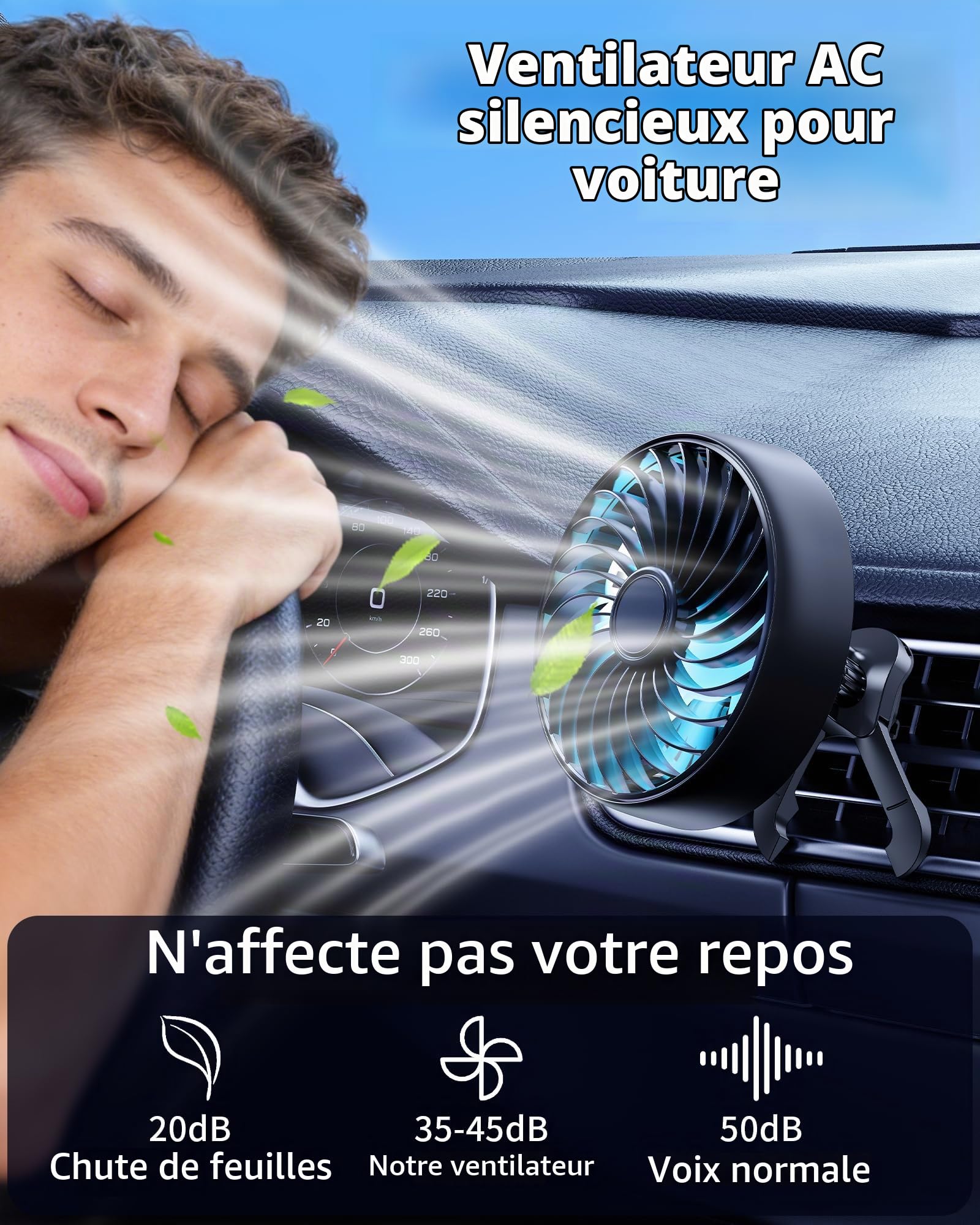 Ventilateur AC USB pour voiture, SUV, fourgonnette, pick-up, camping-car, véhicules, ventilation de voiture, ventilateur de ventilation pour augmenter la circulation de l'air de