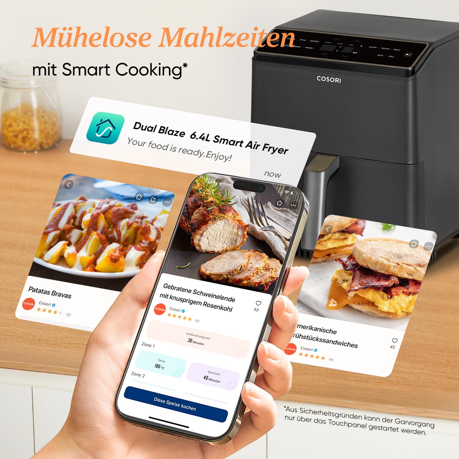 COSORI Dual Blaze Airfryer, Smart Friteuse à air chaud WiFi 6,4 L, XXL Air Fryer, 11 en 1 : pâtisserie, grillades, pain, poulet, 80+ recettes, passe au lave-vaisselle