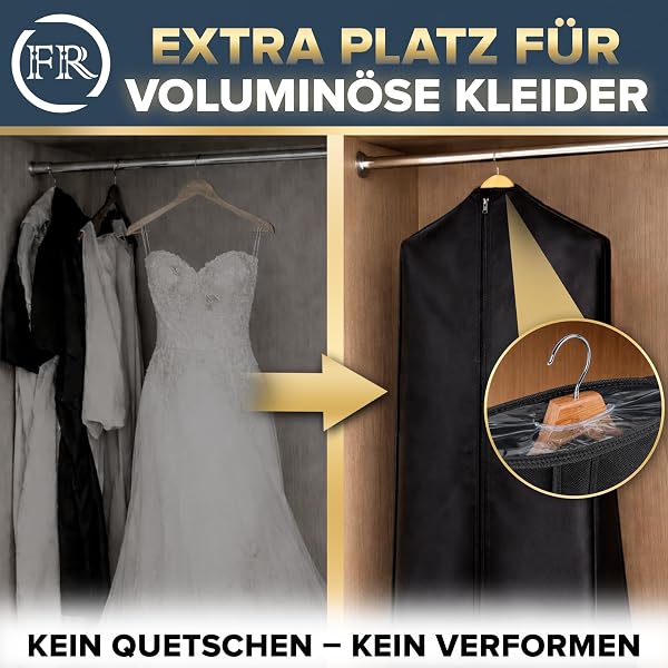 FiRiO® 1 x Premium Kleidersack lang 180 cm - Faltbarer Kleidersack für Brautkleider, Hochzeitskleider, lange Kleider & Mäntel - Atmungsaktive Kleiderschutzhülle mit Tragegriff für Reise & Aufbewahrung - 4