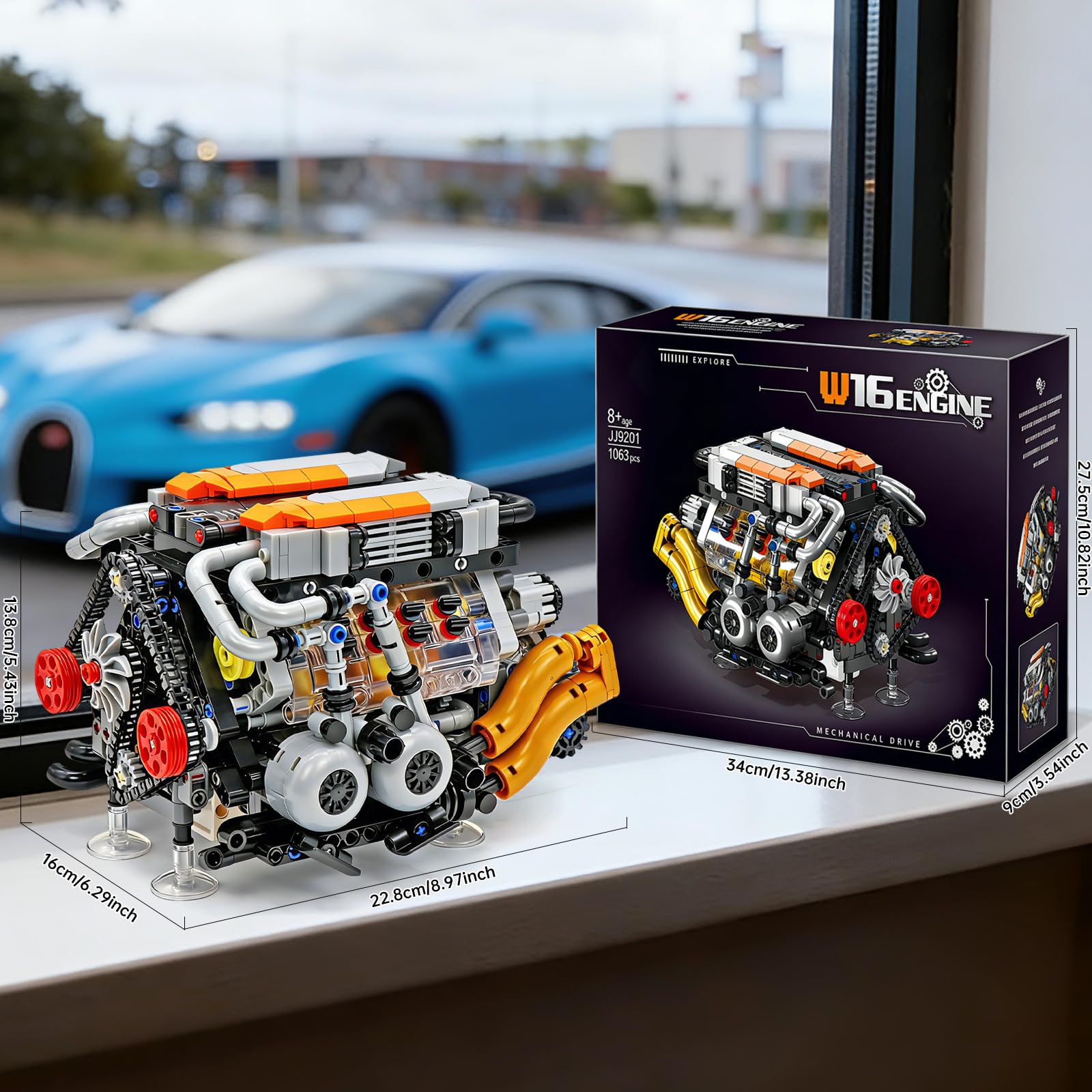 Technik V8 - Kit di costruzione per motore a morsetto, W16 visibile con 16 cilindri, motore ricaricabile, compatibile con Lego, per appassionati di auto e ragazzi dai 14 anni in su (1063 pezzi)