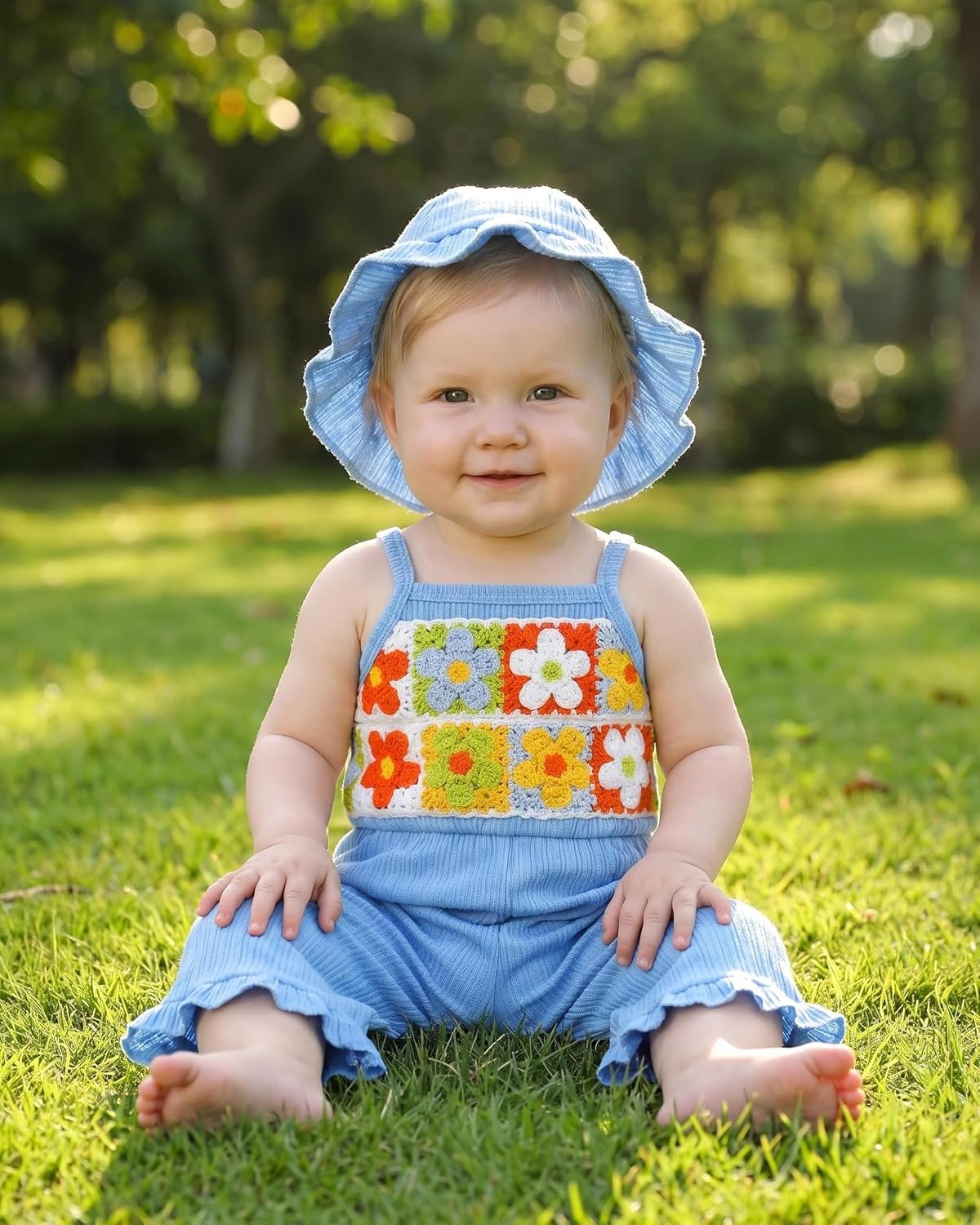 XUANHAO Baby Girl Romper Infant Baby Clothes With Hat,Summer Crochet Ruffle One-Piece Tddler Girls Jumpsuit Overall Pants Set