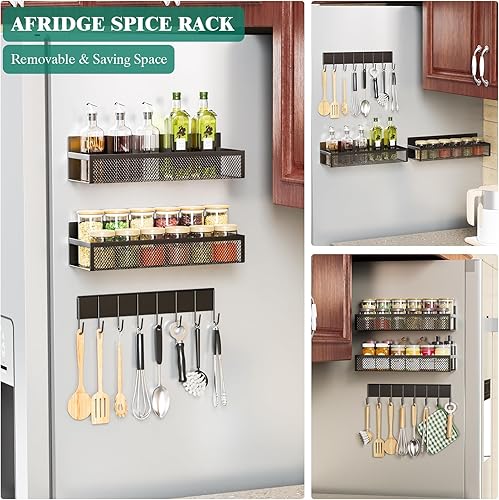 Miniatura 5 de Giwil Estante magnético para especias para refrigerador, paquete de 3 estantes magnéticos para refrigerador, organizador de especias con estante de