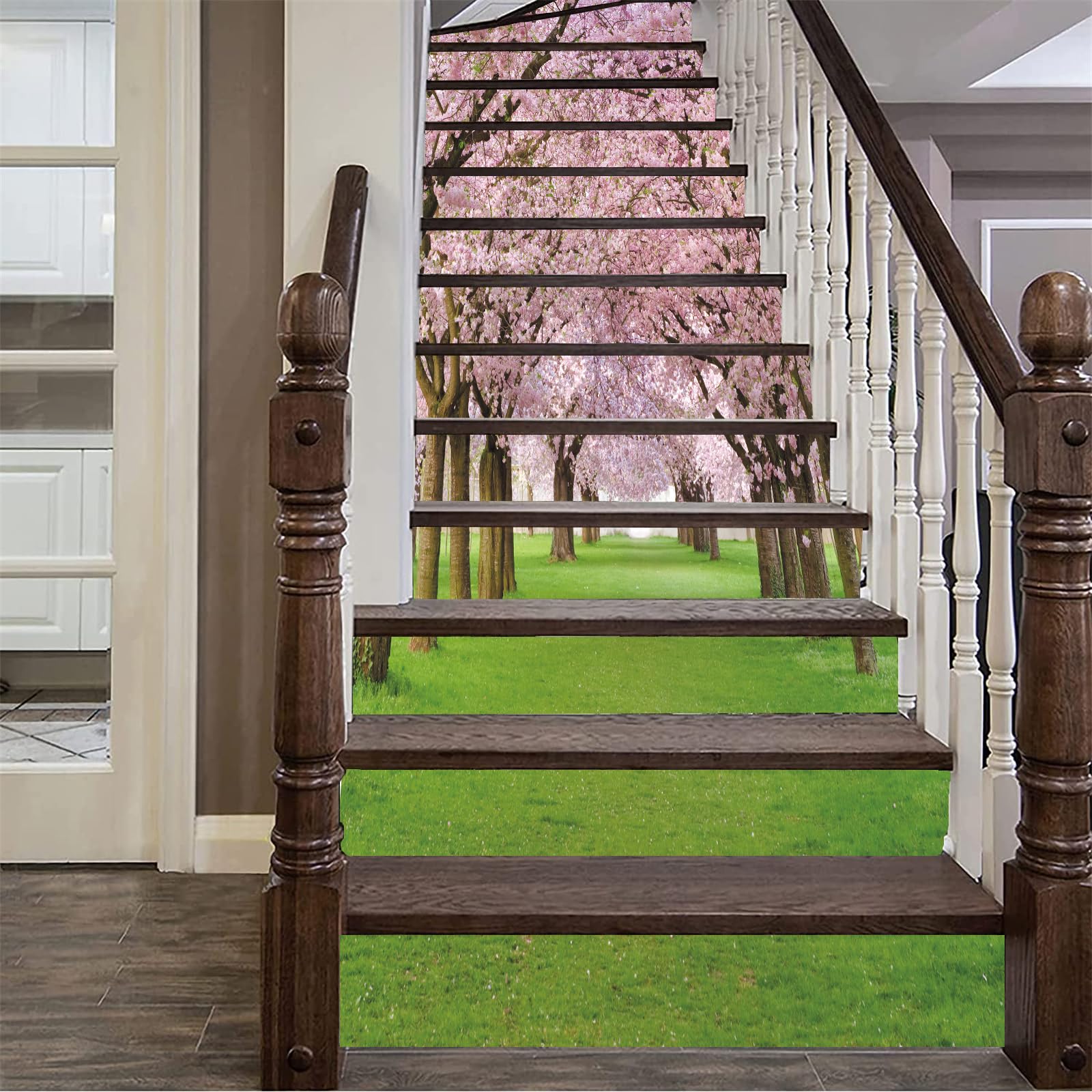 FLFK 3D Ciliegio fiore Autoadesiva Le scale Alzate Murale Vinile decalcomania Adesivi casa arredamento 39,3 pollici x7,08 pollici x 15 pezzi