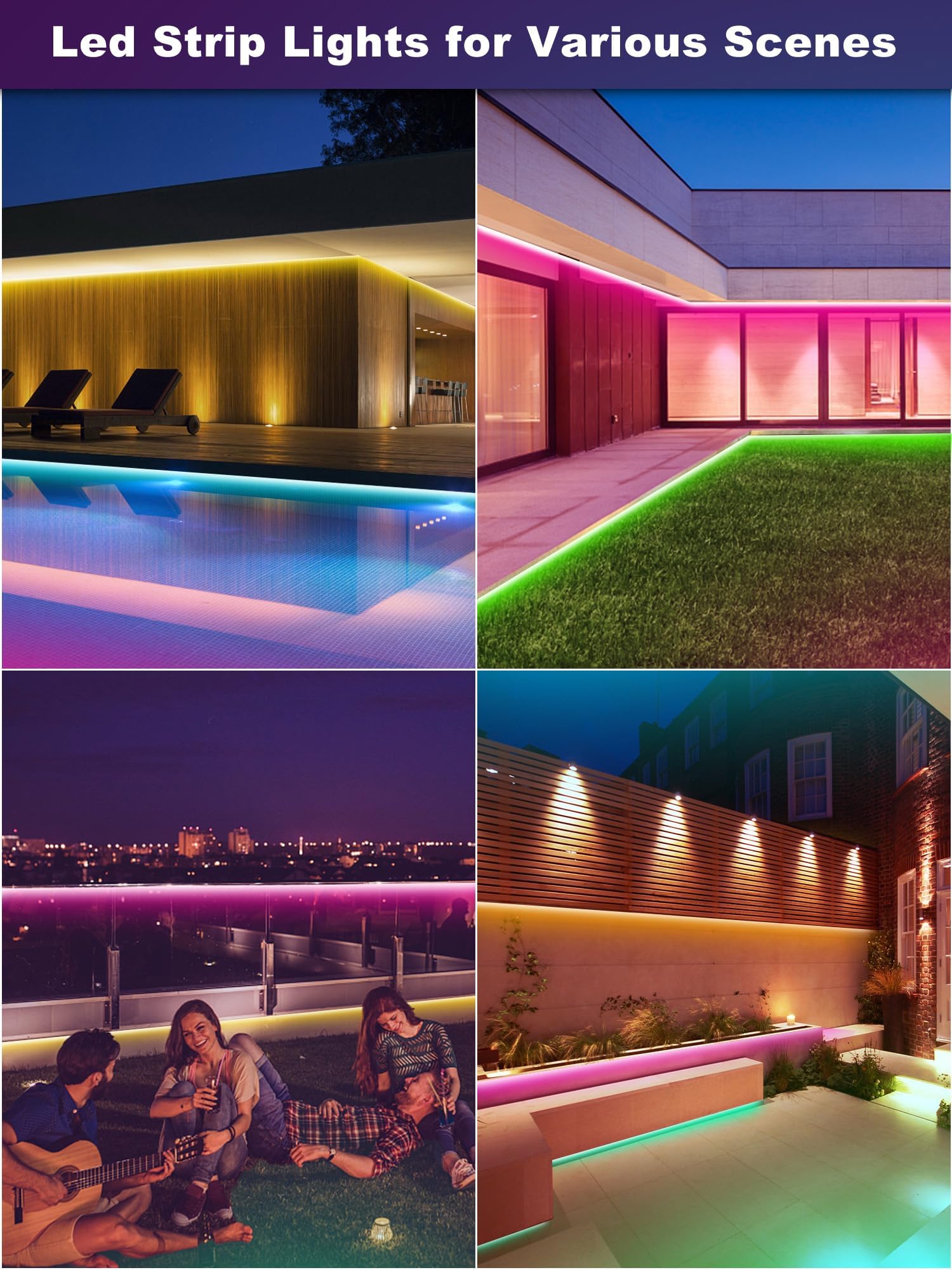 Ledagic LED-Streifen für den Außenbereich, 200 m, wasserdicht, IP68, LED-Streifen für den Außenbereich, wasserdicht, mit Fernbedienung und App-Steuerung, LED-Außenlichter, RGB-Lichterkette für