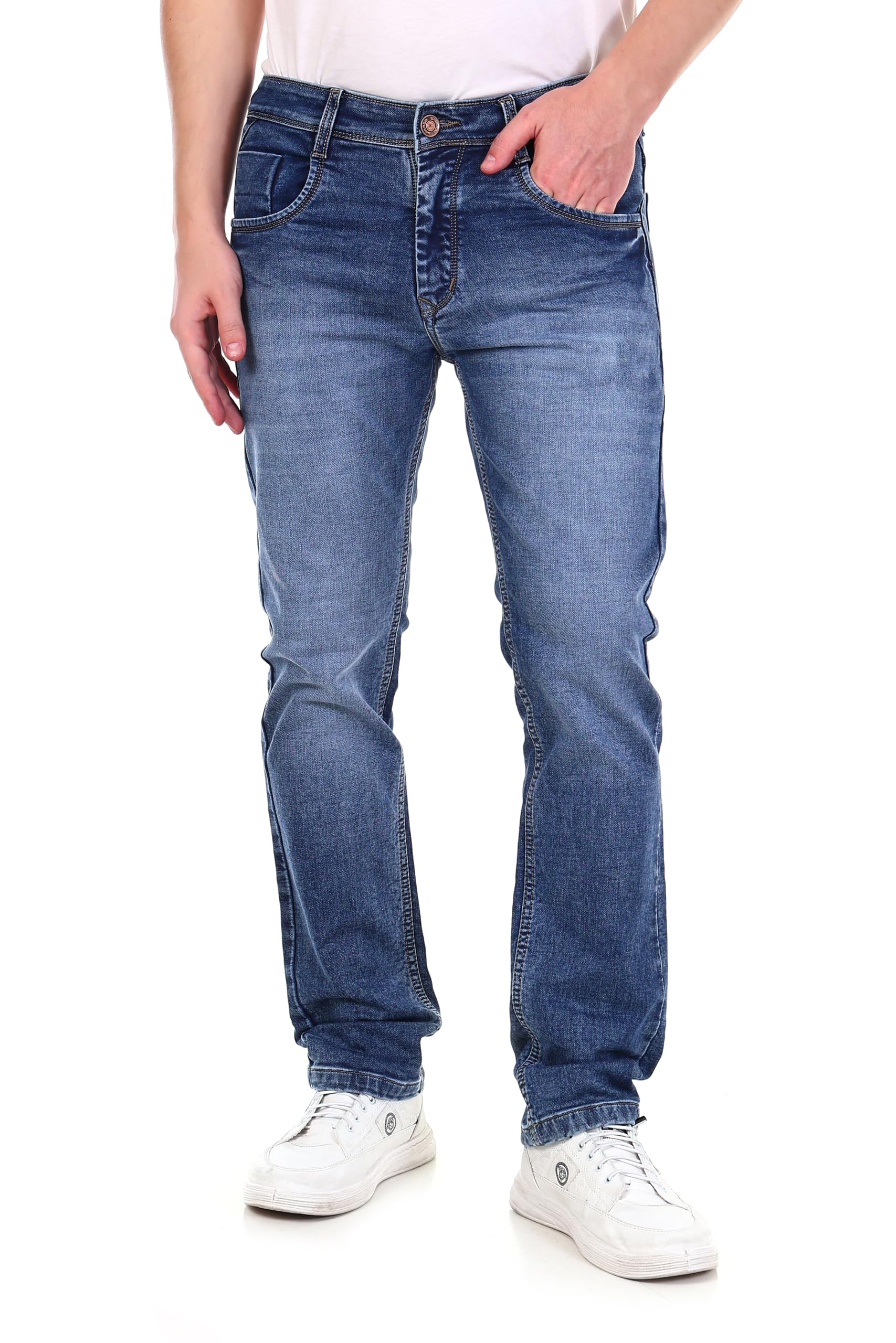 Men Regular Fit Stretchable Jeans | Cotton Lycra Mid Rise Washed Denim Jeans for Men | Casual Fashion Denim Pant-image-13