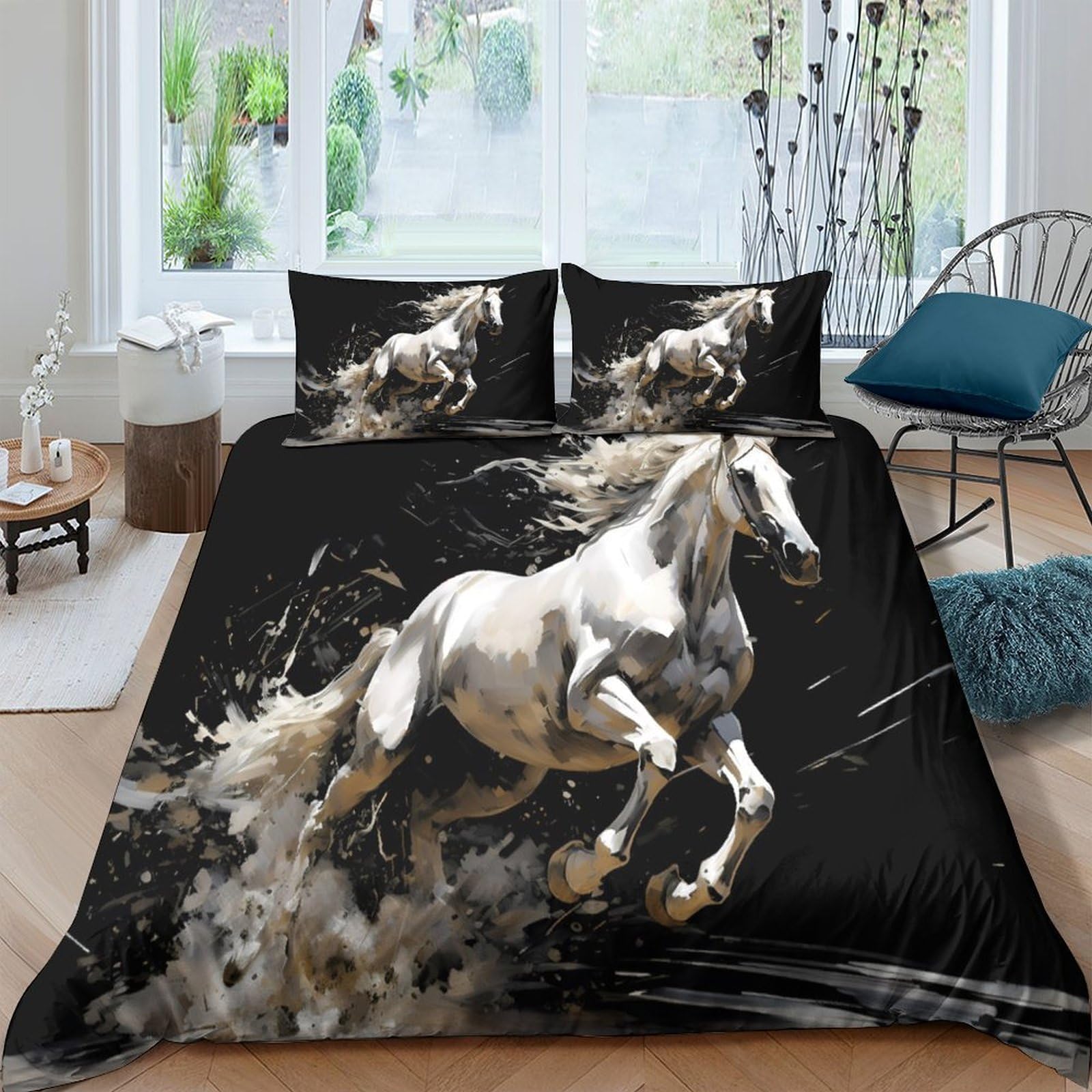 Ctjqhvkz Style-10 3D Printed White Horse Fitted Sheet Microfiber Soft Breathable Wild Stallion Mattress Cover For Bedroom Guest Room Decor Single（135X200cm）