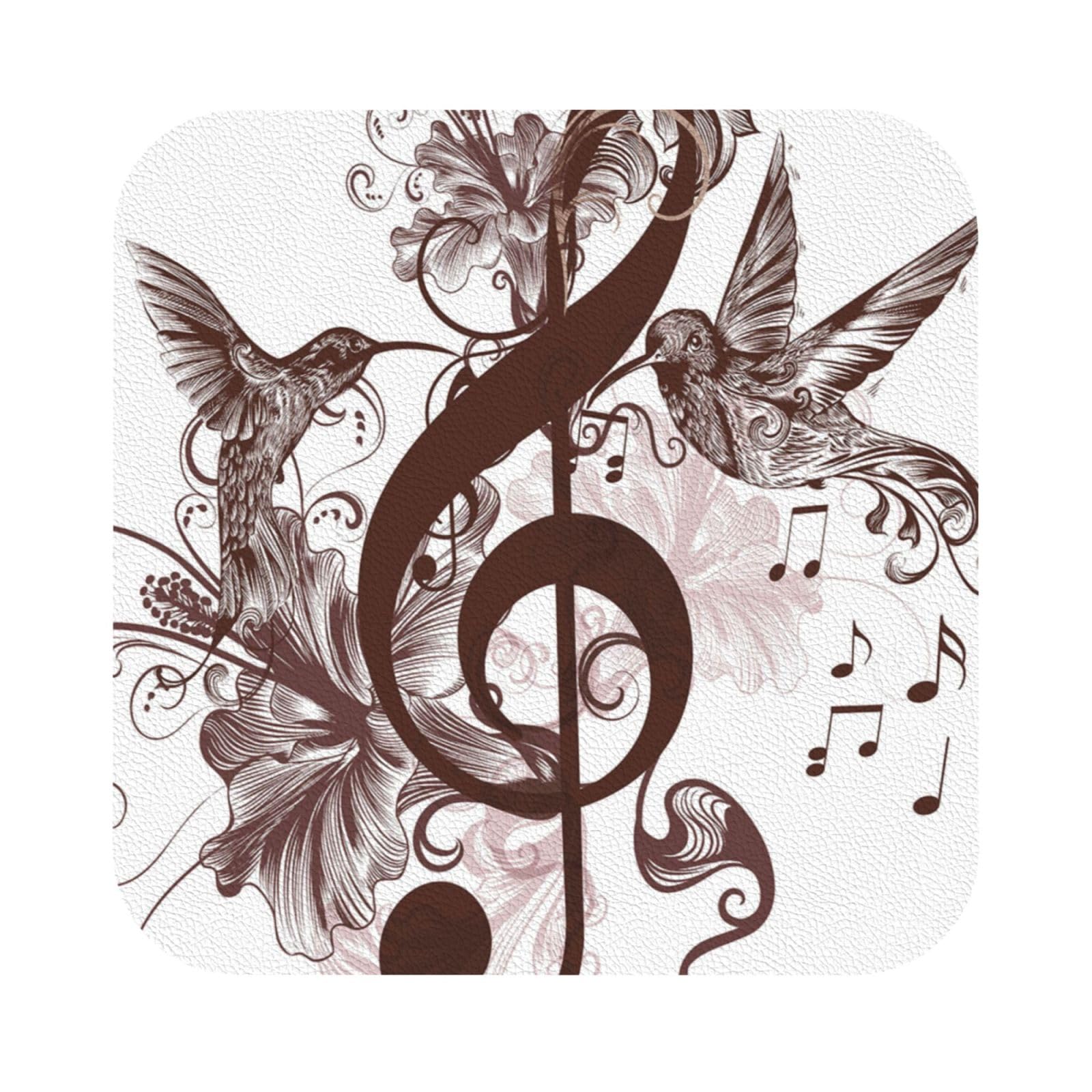 Music Symbol PU Leather Coasters Set of 6 Square Drink Coasters