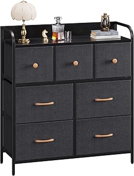 Nicehill Chest of Drawers, Dresser for Bedroom with 7 Drawers, Wood Top, Sturdy Steel Frame, Storage Organizer Unit for Bedroom, Kids room, Living room, ClosetBlack Grey