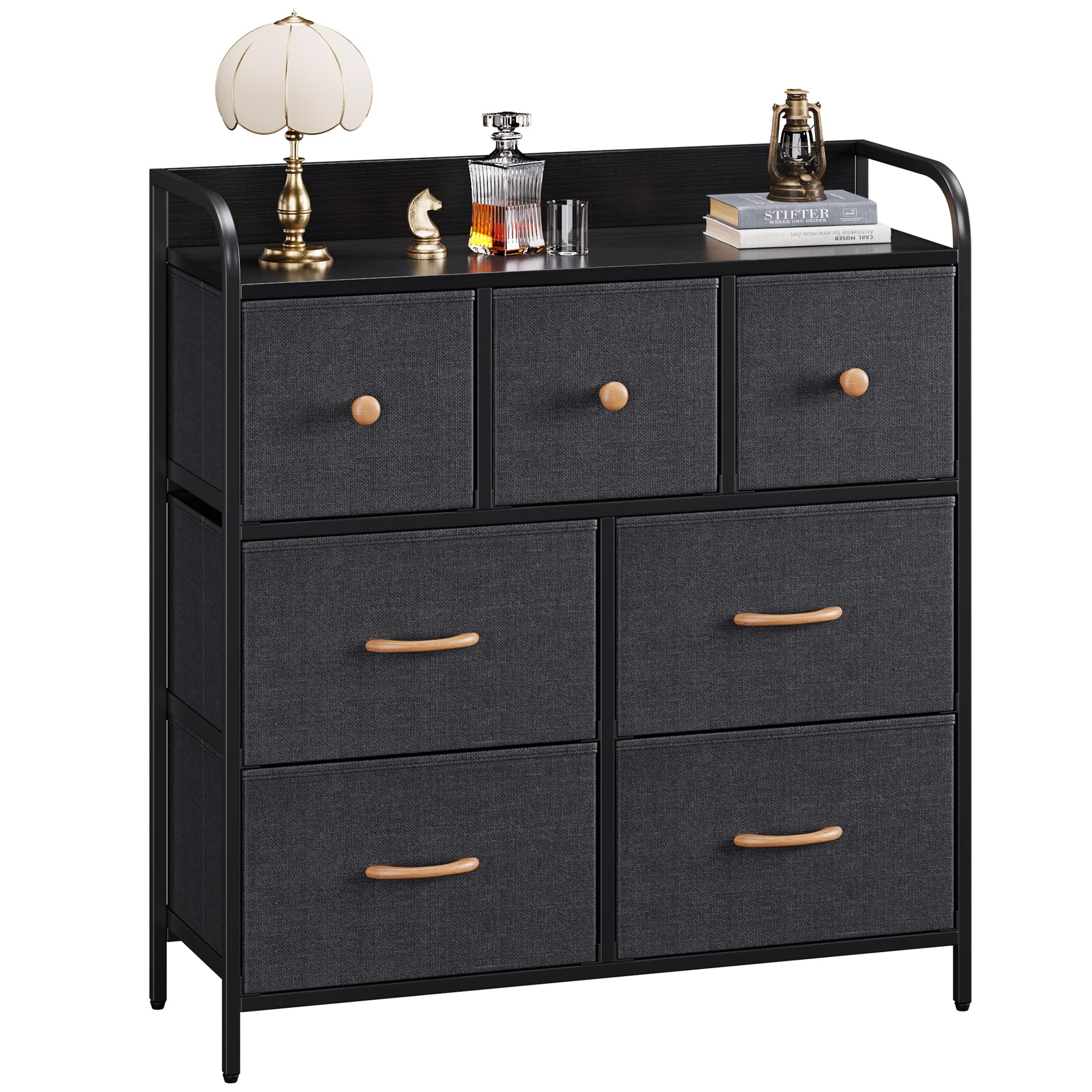 Nicehill Chest of Drawers, Dresser for Bedroom with 7 Drawers, Wood Top, Sturdy Steel Frame, Storage Organizer Unit for Bedroom, Kids room, Living room, Closet(Black Grey) — image 1