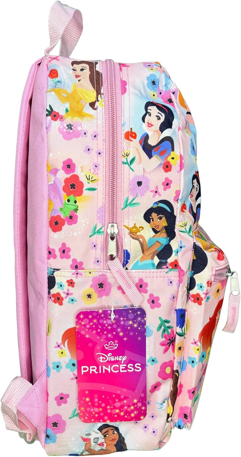 Disney Princess 16" Backpack with All Over Print, Pink Floral Design