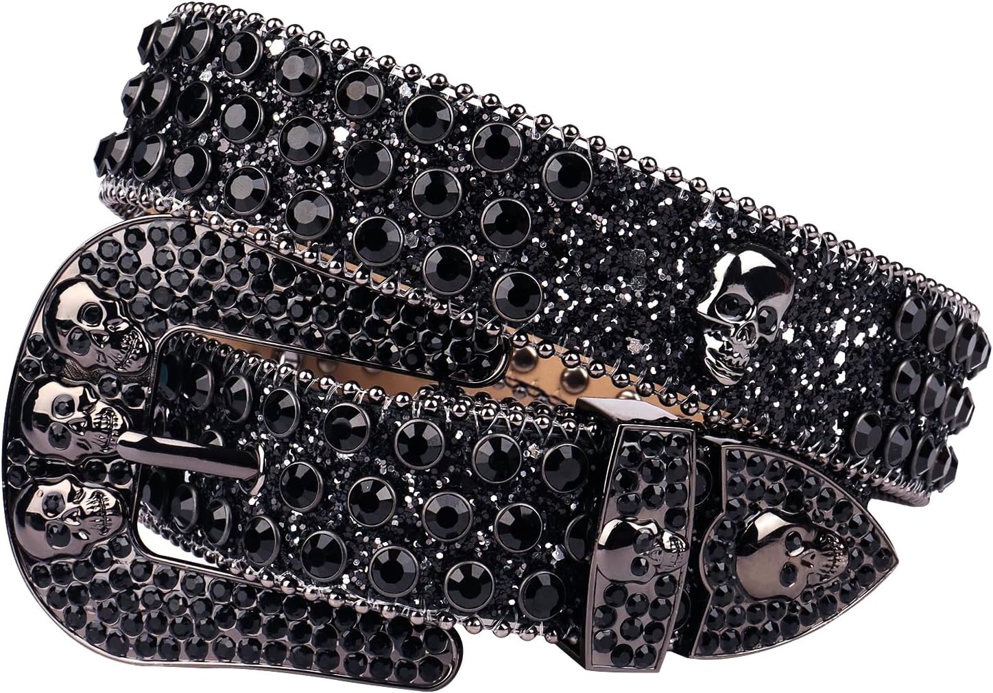 Rhinestones Belt for Men Women, Skulls Belts Western Leather Sparkle Shining Diamond Studded Belts