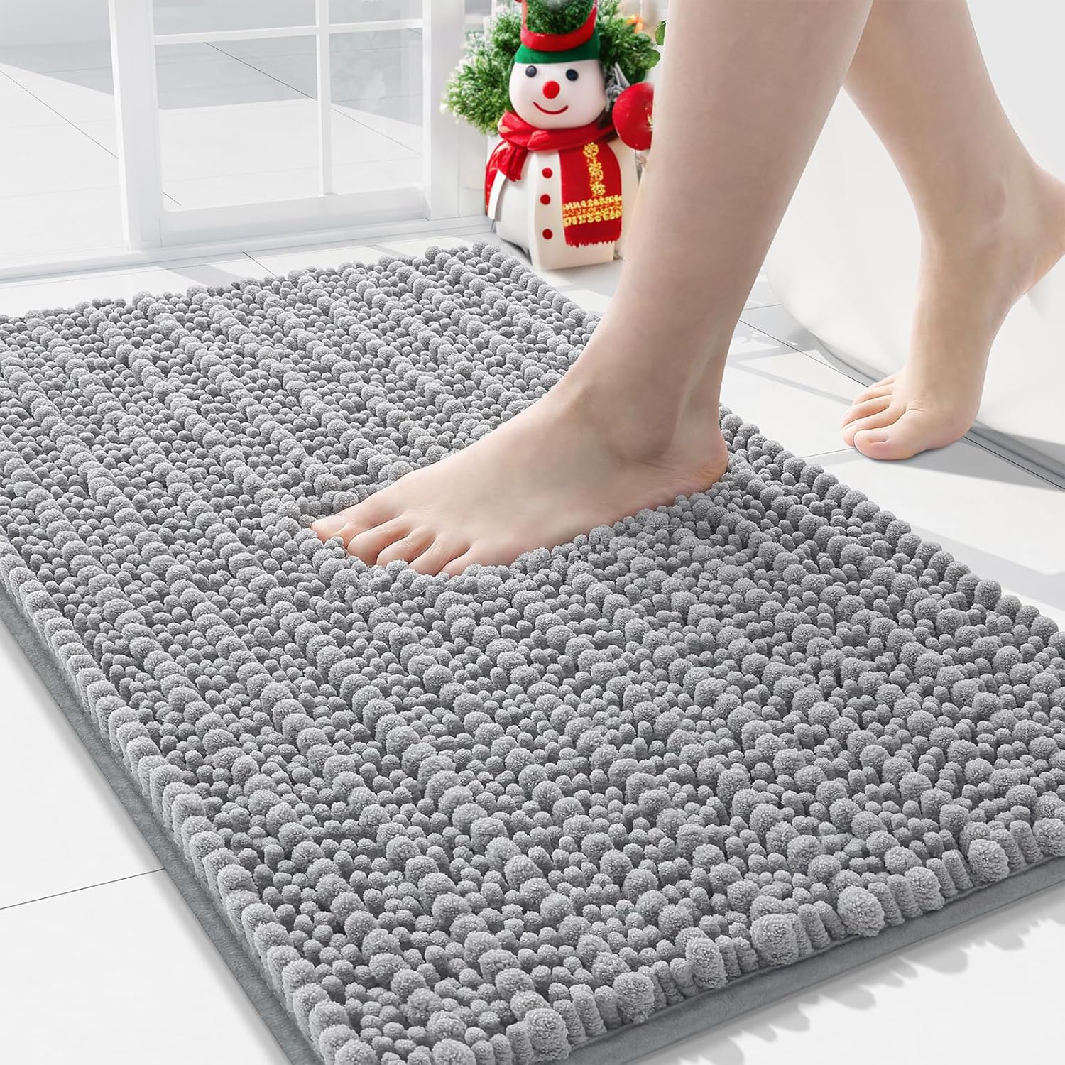 Arotive Chenille Bathroom Rugs 2 Pieces, Bath Rug Size 30x20 and 47x17 in Light Grey, 2 Item Bundle