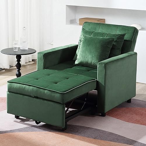 BIGSYY Silla cama cama 3 en 1, sofá cama plegable con respaldo ajustable, sillón individual multifuncional, silla moderna de tela de lino (verde