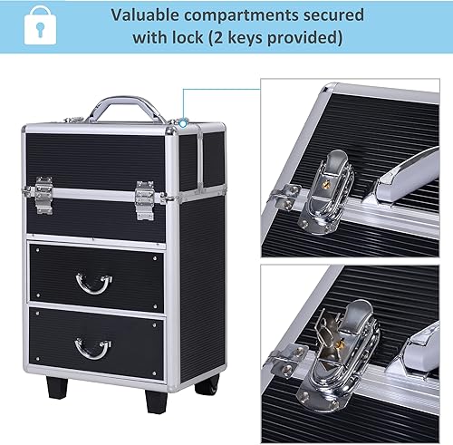 Miniatura 3 de Estuche de maquillaje y cosméticos Soozier 4 niveles portátil para llevar a donde quieras con bandejas extensibles Rosado