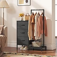 Vista 8 de Cómoda AFLUI para dormitorio con estante para colgar, cómoda de 3 cajones para dormitorio - Negro