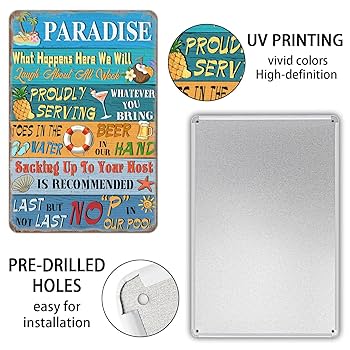 Amazon.com: Viodenl Metal Sign Paradise Pool Rules Tin