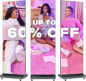 MWE LED Digital Signage Display with Flight Case, P1.86 Spliceable LED Poster Screen, Foldable Advertising Kiosk for Events and Rentals, WiFi/USB/HDMI, Black
