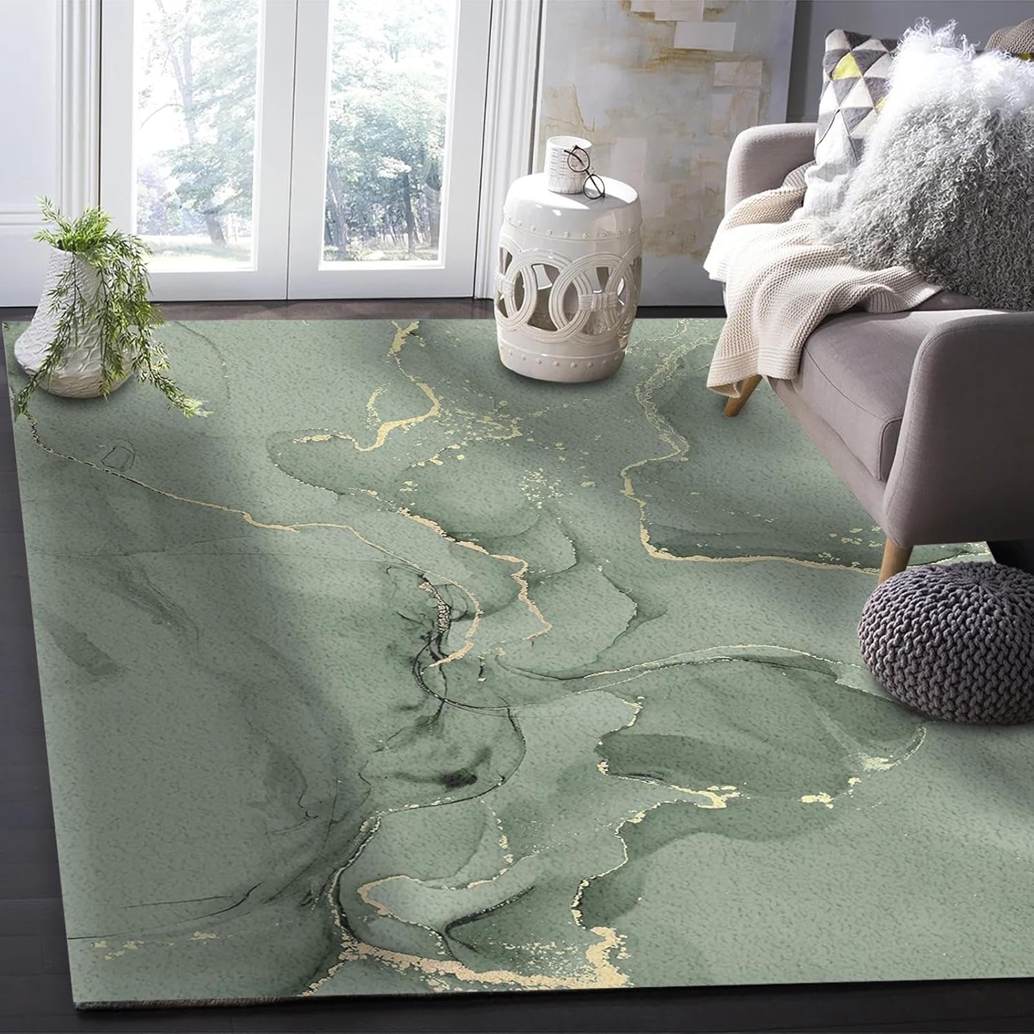 Sage Green Marble Lines Living Room Carpet Coffee Table Area Rug Study Bedroom Bedside Home Decor Large Rug Floor Mat 80x120cm