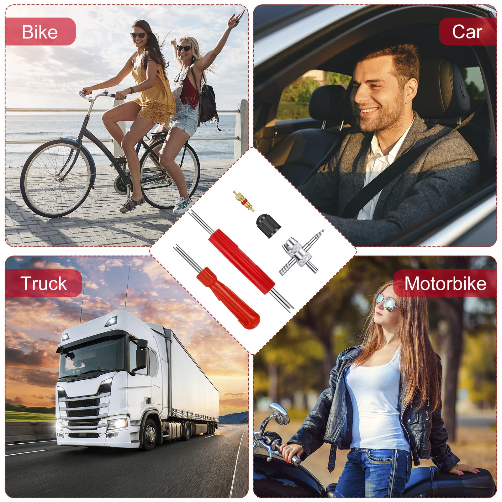 9-tlg. Reifenventil-Werkzeug-Set | Ventilentferner Mit Schutzkappen | Für Auto, Motorrad, Fahrrad